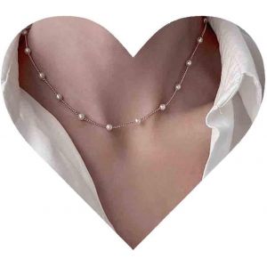 Kales-Collier Ras Du Cou En Perles Boho Collier De Perles Flottantes Collier De Perles Argentées Collier De Perles De Mariée Collier De Perles Chaîne De Bijoux Pour Les Femmes Et Les Filles (Argent) - Neuf
