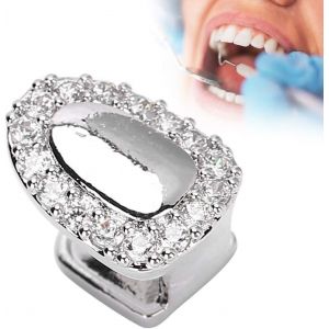 Kalanka-Dents Hip Hop, Dents Bling | En Plaqué Or | Avec Des Diamants Ronds | Simple Grillz | Pour Vos Dents Hommes Femmes | De Bijoux Hip Hop (Portail Diamant Argent) - Neuf