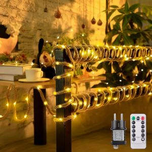 Guirlande Lumineuse Led En Corde, Fairy Lights En Jute, 12 M, 260 Led, Guirlande Lumineuse En Chanvre, Guirlande Lumineuse En Corde De Chanvre Avec Prise, Blanc Chaud, Guirlandes Lumineuses En Corde - Neuf