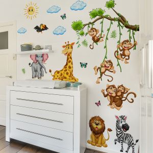 Stickers Muraux Animaux de la Jungle Vigne - AQSACOKIYA - Autocollant Mural Tigre Lion Girafe Singe D&eacute;co Murale Chambre Enfants - Neuf