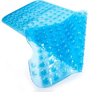 KALANKA-Tapis de bain antid&eacute;rapant 100 x 40 cm avec ventouses, lavable en machine, s&ucirc;r pour les peaux sensibles, tapis multifonction pour salle de bain, douche, piscine, caoutchouc bleu - Neuf