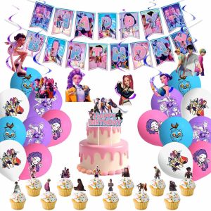 MEVRONISSHOP-D&eacute;coration Anniversaire Kp0-P Dem-0n Hun-ters, Fournitures de F&ecirc;te pour Hun-trix, Ballons d'anniversaire avec Banni&egrave;re D&eacute;coration de G&acirc;teau Cupcake, Rubans, Accessoires de F&ecirc;te pour Enfa - Neuf