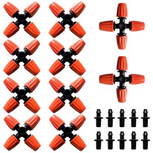 10 Pièces Atomise à 4 Voies Buse, Buse D'atomisation Croisée en Plastique, Jardinage Serre Atomisation Micro Buse avec Connecteur Barbelé, pour Jardin, Pelouse, Orange - Neuf