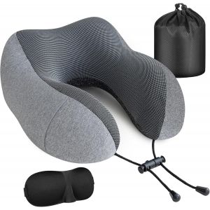Trahoo-Coussin De Voyage, Oreiller De Voyage À Memoire De Forme, Coussin Voyage Ergonomique Pour Avion Et Train, Coussin Avion Léger, Sac De Transport Inclus, Bouchons D'oreille Et Masque De Sommeil - Neuf