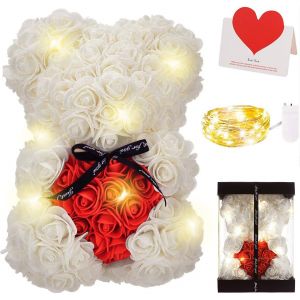Ours en Rose, Rose Bear Teddy Flower avec Lumi&egrave;res, Meilleur Cadeau pour la Saint-Valentin, Anniversaire, F&ecirc;te des M&egrave;res, Anniversaires, Compris Bo&icirc;te-Cadeau Transparente et Carte d'amour - Neuf
