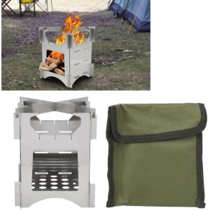 Jgd-Mini R&eacute;chaud &Agrave; Bois De Camping Portable, 10 X 10 Cm, Pliable, Amovible, L&eacute;ger En Acier Inoxydable Avec Sac De Transport, Pour L'ext&eacute;rieur, Les Voyages, La Randonn&eacute;e Et Le Pique-Nique - Neuf