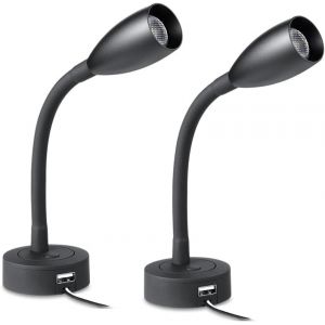 Subzonal-2 X Lampe De Lecture 12v Led Flexible Col De Cygne Luminosit&eacute; R&eacute;glable Applique Murale 3200k 24v Pour Camping-Car Bateau Caravane Voiture Van Chevet, Avec Chargeur Usb & Variateur - Neuf