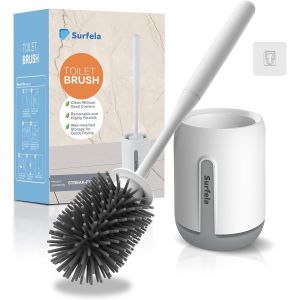 Kgabery-Brosse Toilettes Wc Silicone Blanc Mat,Balai Wc Avec Support,Montage Mural/Au Sol,Balayette Wc Antibactérienne À Séchage Rapide,Poignée Allongée Confortable 42,5 Cm,Pratique&esthétique - Neuf