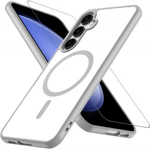 Kal-Coque Pour Samsung Galaxy S23 Fe 5g, Compatible Avec Magsafe Avec Verre Trempé, [Protection Militaire] Magnétique Coque Samsung S23 Fe Étui Arrière Housse Fine Antichoc Case Pour S23 Fe, Gris - Neuf