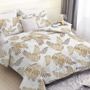Ulteronixshop-Couette 220x240 Cm Plantes Blanche Imprim&eacute;e Feuilles Palmier 4 Saisons Pour Lit 2 Personnes, Edredon R&eacute;versible L&eacute;g&egrave;re, Sans Housse, Avec 2 Taies D'oreiller 65x65 Cm - Neuf