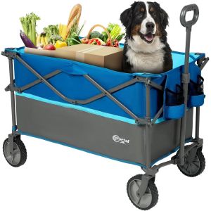 CHECARZHN--NO1-Chariot De Jardin Pliable Plus Grande Capacité Pour Festival, Plage, Camping, Grande Capacité, Chariot Pliable Avec Roulettes, Remorque De Pique-Nique Pliable Robuste Bleu - Neuf