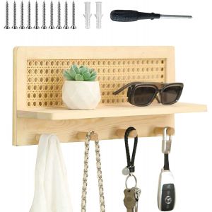 Cauc-&Eacute;tag&egrave;re Murale En Bois Avec &Eacute;tag&egrave;re, Organiseur &Agrave; Suspendre, &Eacute;tag&egrave;re Murale Rustique Avec 4 Crochets, &Eacute;tag&egrave;res De Rangement Murales Pour Chambre D'enfant, Entr&eacute;e, Bureau Et D&eacute;coration De Pi&egrave;ce - Neuf