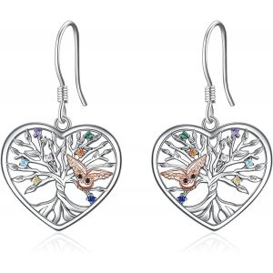 Senior-Boucles D'oreilles Goutte Arbre De Vie Boucles D'oreilles Pendantes Hibou Bijoux En Argent Sterling 925 Cadeau Pour Femme Maman M&egrave;re Amis[L1793] - Neuf
