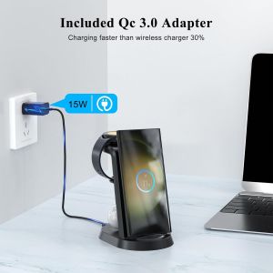 Samsung 3 In 1 Induction Charger,Pldhpro Wireless Charger For Galaxy S25 Ultra/S25+/S25/S24 Ultra/Z Fold/Z Flip/S23 Watch7/Ultra/6/6 Classic/5 Pro Buds3 Pro-Bedroom Office Living Room-Black - Neuf