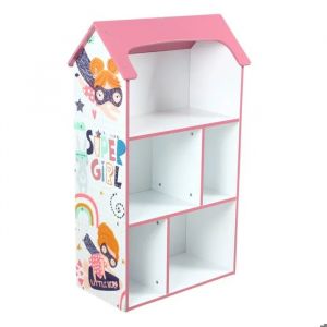&Eacute;tag&egrave;re enfant GINGER HOME SUPER GIRL &ndash; Meuble de rangement en bois en forme de maison, rose, 91,5 cm &ndash; Biblioth&egrave;que jouets - Neuf