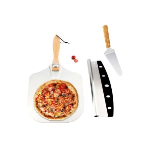 Ensemble Pelle &Agrave; Pizza En Aluminium Avec Manche En Bois Pliable, Pelle &Agrave; Pizza, Coupe-Pizza &Agrave; Bascule Et Spatule - Neuf