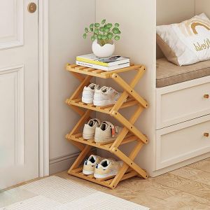 Kgabery-Petite Étagère À Chaussures Verticale À 4 Niveaux,Portable,Pliable,Sans Installation,Étagère À Chaussures Autoportante Pour Couloirs,Chambres,Salon,Coin Et Petits Espaces (4 Niveaux) - Neuf