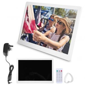 Cadre photo numerique 15,4 pouces 1280 x 800 HD avec reveil, lecteur d'album et telecommande, blanc, Royaume-Uni - Neuf
