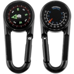 Boussole À Mousqueton + Boussole + Thermomètre Sur Boussole Portable Multifonctionnelle En Métal Pour Randonnée/Voyage/Camping Avec Loupe, Professionnellement 3 En 1 (Noir) - Neuf