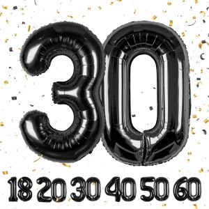 KALANKA-Ballons Anniversaire 30 Nior - 100cm - Ballon Chiffre 30 Numéro 30 - Happy Birthday Decoration Ballons Fête d'anniversaire Ans Vole Grâce à l'Hèlium Ballons 30 - Neuf