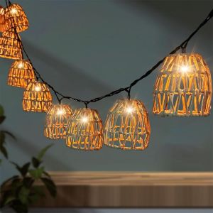 Guirlande Lumineuse, 10 Boules En Rotin Led Lumineuse, 8 Modes Lampe À Boule En Rotin Pour L'extérieur, Guirlande Lumineuse Exterieure, Blanc Chaud Lumineuse Solaire D'extérieur - Neuf