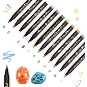 Loc-Marqueurs Métalliques Feutres,12 Couleurs Stylo Metallique Paillette À Brosse Douce,Feutres À Paillettes Pour Pierre,Verre,Bois,Scrapbooking,Peintures,Albums De Mariage,Cahiers,Photo,Bois,Porcelaine - Neuf