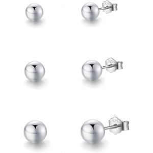 3 Paires Boucles D'oreilles Boules Femme Argent Boucles D'oreilles En Argent 925 Petite Clous D'oreilles Argent Piercing Rond Boucles D Oreilles Pour Femme Fille - Neuf