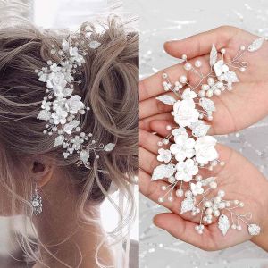 Kalanka-Mariage Feuilles Vignes De Cheveux, Fleurs De Mariage Cheveux Vigne Mariée, Perle Bandeau De Mariage Bijoux De Cheveux De Mariée, Coiffure Perlée Pour Femmes Et Filles - Neuf