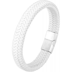 Eryi-Bracelet Cuir Homme Et Acier Inoxydable, 21cm Bracelet Tressé Pour Homme, Simple Bracelets Noir Marron Bleu Vert Rouge Blanc, Bijoux Cadeau Pour Hommes Papa, Avec Boîte - Neuf