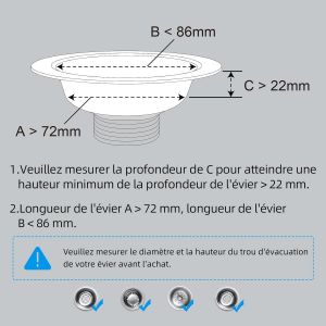 Kitchen Sink Stopper with a Combined Kitchen Sink Filter Set,Set of Two Stainless Steel Filters,Anti-Clogging,Anti-Odour,Kitchen Sink Sink-Sink Depth >22 mm (Black) - Neuf