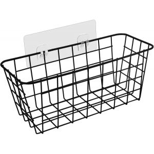 Panier de Rangement M&eacute;tal, Serviteurs de Douche Adh&eacute;sive, Organisateur &Eacute;tag&egrave;re Salle de Bain Sans Per&ccedil;age, Panier &Eacute;tag&egrave;re pour Salle de Bain Cuisine Chambres, Noir, 27.3 x 12.2 x 11.8 cm - Neuf