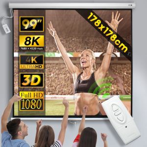 Jago® Écran de Projection Motorisé - 178x178cm, 99 Pouces, avec Télécommande, Formats 1:1, 4:3, 16:9, HD 4K 3D - Toile de Projecteur, Home Cinéma, Vidéoprojecteur - Neuf