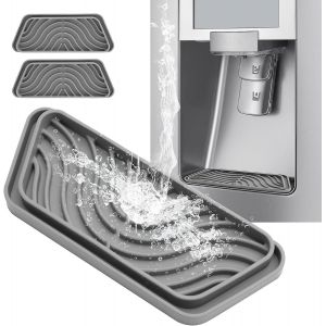 Bac récupérateur d'eau pour réfrigérateur, bac d'égouttement pour distributeur d'eau pour réfrigérateur, empêche les éclaboussures d'eau, distributeur en silicone antidérapant pour GE Samsung - 2 pièces gris - Neuf