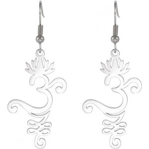 Kal-Boucles D'oreilles Lotus Om Pour Femmes En Acier Inoxydable Symbole Spirituel Om Boucles D'oreilles Pendantes Fleur De Lotus Bijoux De Yoga Cadeau D'inspiration - Neuf