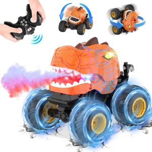 KAJGL-Dinosaure Voiture T&eacute;l&eacute;command&eacute;e,2.4Ghz Dinosaure Monster Truck Telecommande Avec Spray,Led Et Sons,Cadeau Pour Enfant De 3 4 5 6 7 8 9 10 Ans,Jouet Garcon 3-10 Ans,Cadeaux De No&euml;l (Orange) - Neuf