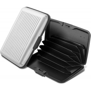CAUC-Lot de 2 Mini Porte Cartes de cr&eacute;dit Protection RFID en Aluminium pour Cartes de Visite pour Homme ou Femme en m&eacute;tal avec 6 emplacements pour Carte d'identit&eacute; (Noir, Argent) - Neuf