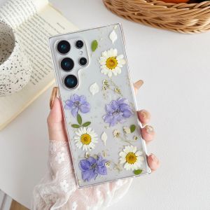 TRAHOO-Coque pour Samsung Galaxy S23 Ultra, Mignon Transparente Véritables Fleurs Séchées Esthétique Coque, Housse Étui Filles Ultra Mince Souple TPU Clair Floral Antichoc Luxe, Violet Fleur - Neuf