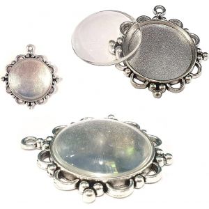 Kal-Pi&egrave;ces 4 Pi&egrave;ces Breloques Lunette Vide Plateau M&eacute;daillons En M&eacute;tal Pendentifs Bijoux Ronds 4 Pi&egrave;ces Cabochon En Verre Transparent Kit De Bricolage - Neuf