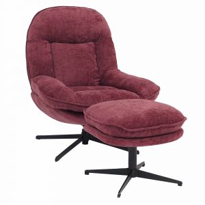 Fauteuil relax avec repose-pieds HWC-P32, fauteuil TV suspension Nosag, pivotant m&eacute;tal tissu/textile chenille (370 g/m&sup2;)baie - Neuf