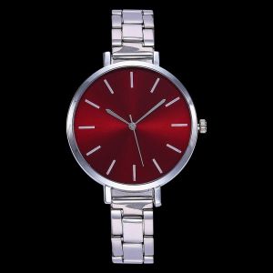 Montre-Bracelet A Quartz Decontractee Pour Femmes Et Hommes, Bracelet En Acier Unisexe, Rouge Vif - Neuf
