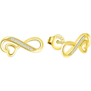 Kal-Boucles D'oreilles Femme Fille, Boucle D'oreille En Argent 925, Boucle D'oreille Symbole De L'infini, Zircon Incrusté, Boucle D'oreille C?ur Élégante, Fantaisie, Argent, Or Rose, Or - Neuf