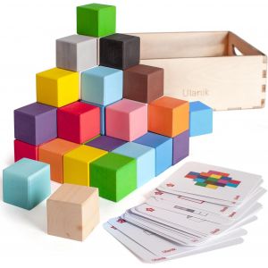 Small Stacking Cubes for Children,Montessori Games 3 Years+,Construction Game,Baby Motor Skills Module for Learning to Count and Colour Sorting-40 Wooden Cube - Neuf
