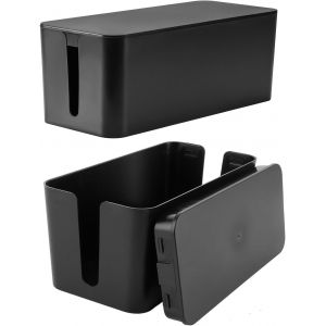 Lot de 2 bo&icirc;tes de gestion des c&acirc;bles, 23,5 x 12 x 11,5 cm, petite bo&icirc;te pour c&acirc;bles, adaptateurs et multiprises, bo&icirc;te de rangement de c&acirc;bles, noire - Neuf