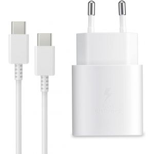 JGD-25W Chargeur Rapide pour Samsung Galaxy S24 S23 S22 S21 S20 S10 A14 A23 A34 A54 A53 Z Fold Flip 4/5, Tablette S8 Charge Rapide, Bloc USB C Adaptateur Secteur Prise avec C&acirc;ble Type C (Blanc) - Neuf