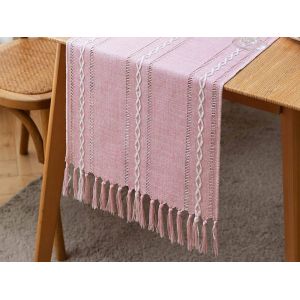 Chemin De Table En Lin Rose Style Champ&ecirc;tre 33 X 305 Cm - Neuf