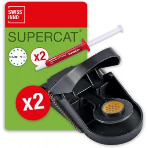 Piège à Souris SuperCat|Efficace + avec Appât au Beurre de Cacahuète|Capture Rapide|Utilisation Intérieure et Extérieure|2 Pièges + 2 Seringues d'Appât - Neuf