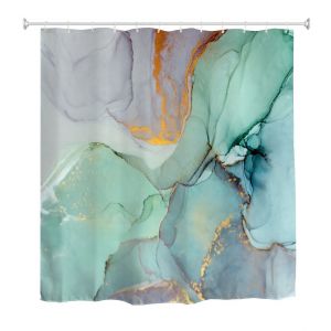Rideau de douche en marbre coloré abstrait bleu vert et or - Neuf