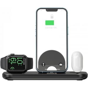 KAL-Station De Charge Sans Fil Pliable 3 En 1 Pour Iphone 15 14 13/Samsung S23 22/Apple Watch/Airpods Pro U2013 Station De Charge Rapide Et Station D'Accueil De Support (Noir) - Neuf