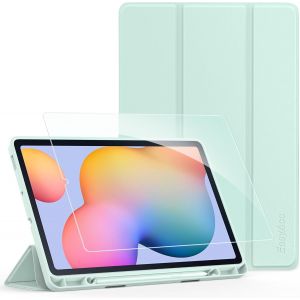 AEFJ-&Eacute;tui pour Samsung Galaxy Tab S6 Lite 10,4 Pouces 2024/2022/2020 avec Verre Tremp&eacute; - Ultra Mince vec Couvercle L&eacute;ger &Eacute;tui en Cuir PU pour Tablettes (l'herbe Verte) - Neuf