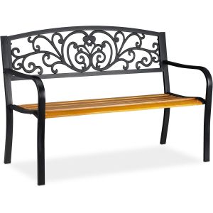Ulteronixshop-Relaxdays Banc De Jardin, 2 Si&egrave;ges, Balcon, Terrasse, Bois, M&eacute;tal, Rustique, H X L X P : 86,5 X 127 X 59 Cm, Brun/Noir - Neuf